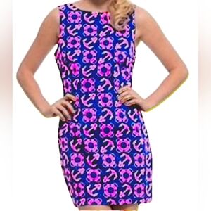 Macbeth Collection SZ L navy blue & pink A-line dress